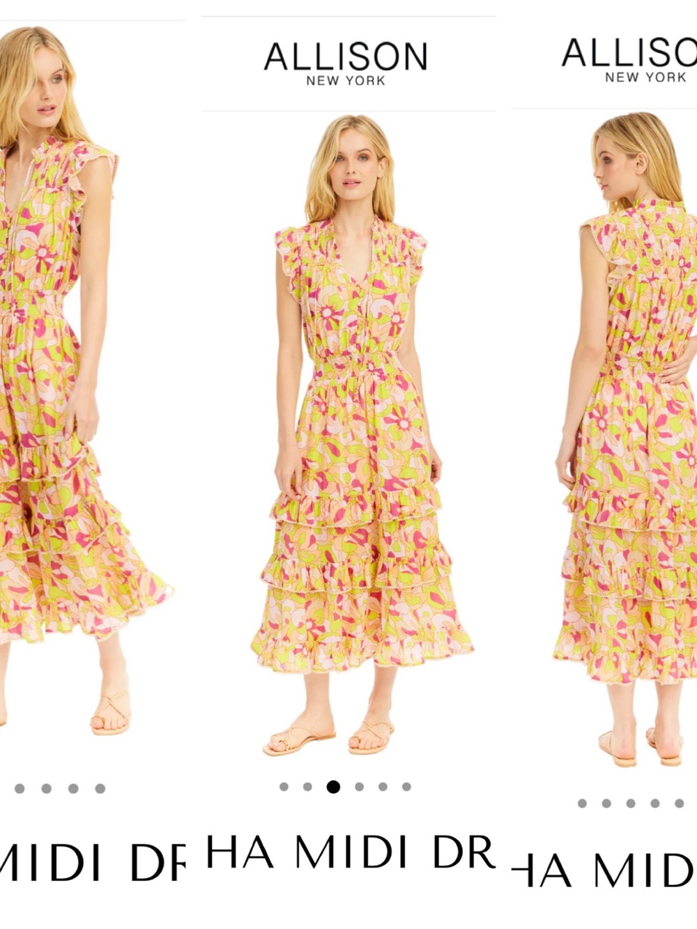 Allison New York Yellow & Pink Floral Tiered Midi Dress